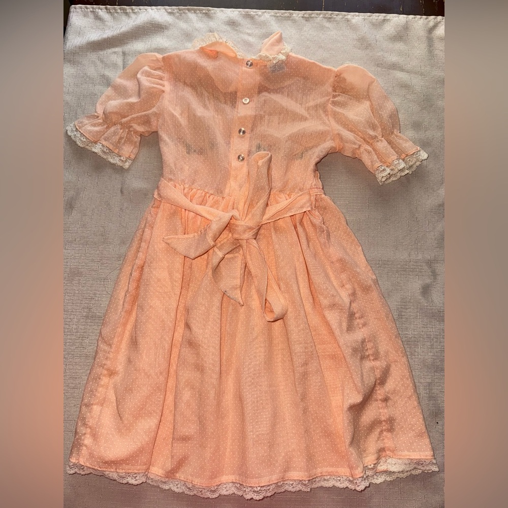 Vintage Polly Flinders Peach Dress with Lace Collar.size 6X - Picture 4 of 4